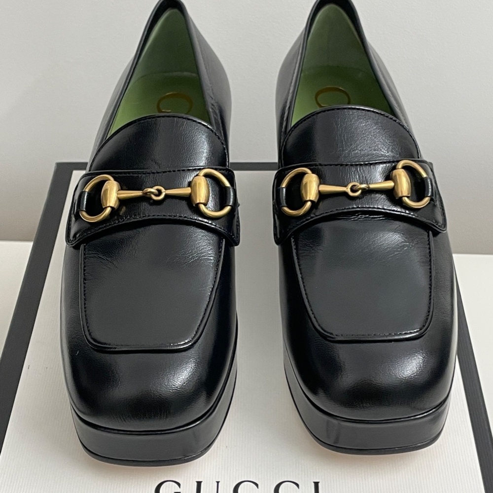 Gucci Black Platform Loafers with Gold Hardware - Picture 2 of 8